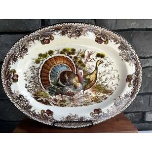 Fred Roberts Co Thanksgiving Turkey Platter, Ceramic Serving Tray, Tableware